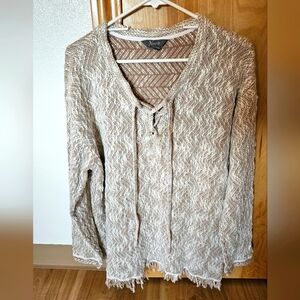 Natural Reflections Cozy Sweater Womens Extra Large Chunky Tan Lace Up Fringe